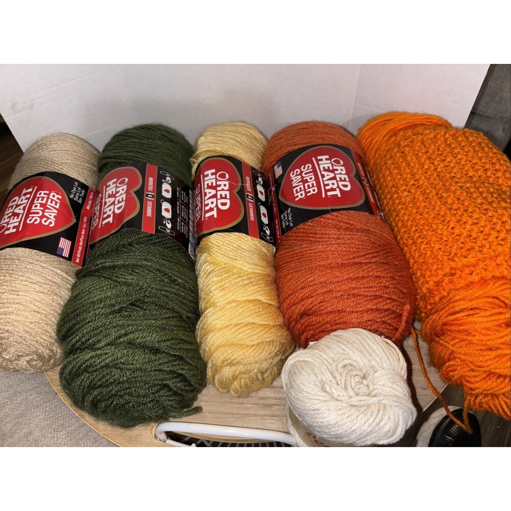 6 Yarn Lot Red Heart Peaches & Cream Orange Yellow Green